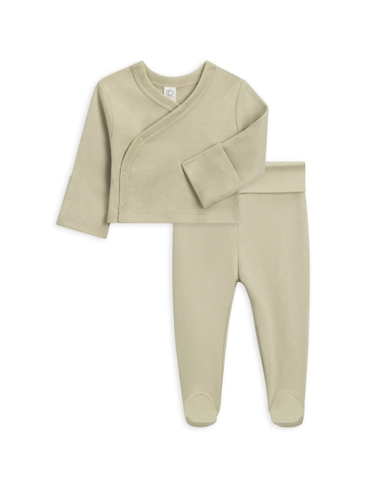 Organic Baby Kimono Wrap Top and Footed Pant Set in Sage