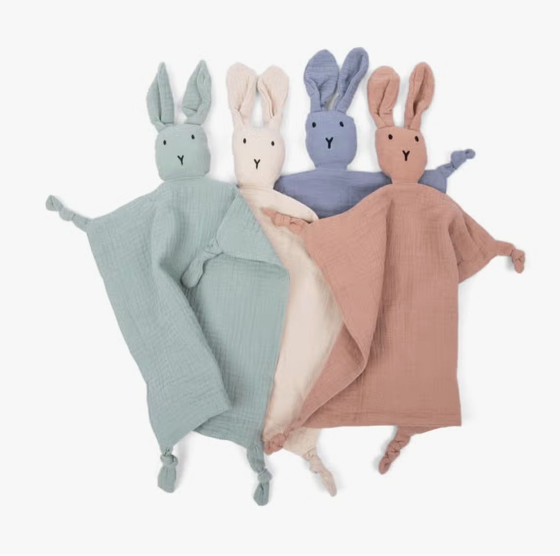 Bunny Lovey Blanket in Green, white, blue and blush pink