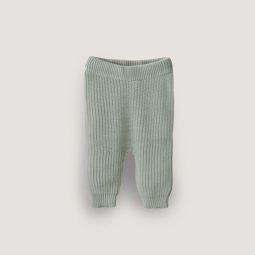 Organic Chunky Knit Pants in Light Mint