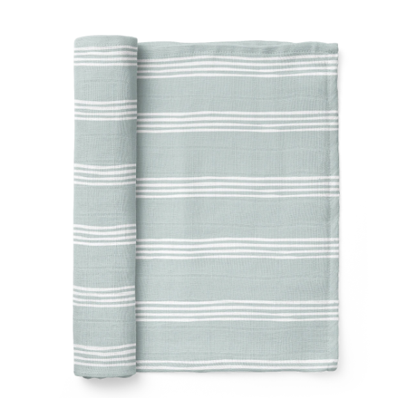 Mini Wander Muslin Swaddle Baby Blanket – Stripe Ice Blue