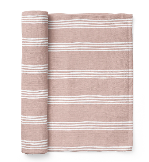 Mini Wander Muslin Swaddle Baby Blanket – Stripe  Smoke Rose