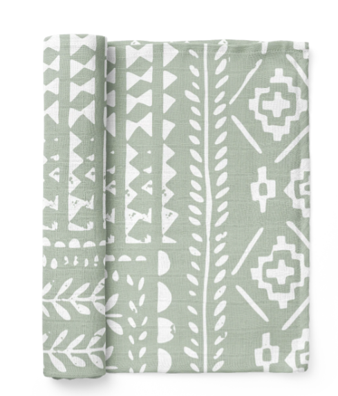 Mini Wander Muslin Swaddle Baby Blanket - Tapestry Swaddle  Green Spruce - sugarloaf